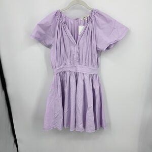 Lavender Short-Sleeve Mini Dress with Gathered Waist